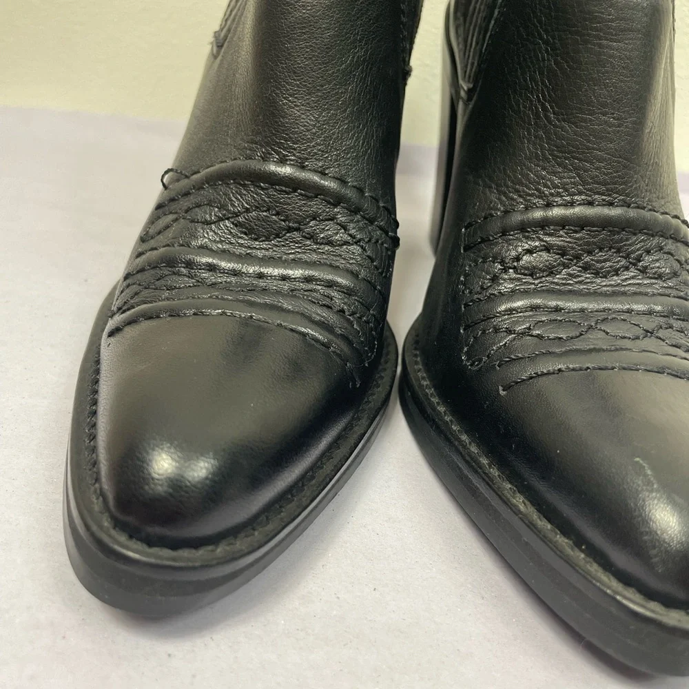 Zodiac Western Heeled Ankle Booties 6 Black Chelsea Slip-On Pointed Chunky 90s